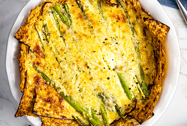 Cheddar-Asparagus Quiche with Matzo Crust